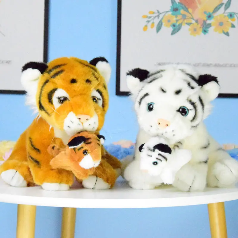 

25cm Doll Toys tiger with a Long Silky White Coat Long Plush Mother-child tiger Funny doll Simulation pet for Children Gifts