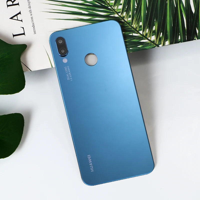 P20Lite корпус для huawei P20 Lite стеклянная задняя крышка батарейного отсека телефон запасные части чехол+ камера Стекло наклейка клей - Color: Blue