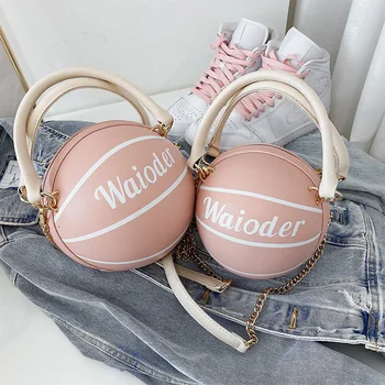 

2 Sizes Personalized Basketball Bag Fashion Women Chains Handbags Letters Shoulder Messenger Bag Female Small Pu Round Ball Tote