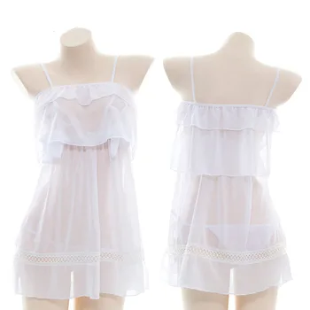 

Sexy White Lingerie WomenDress See Through Lace Hollow Night Wear Ladies Nightwear Underwear Costume Mousse Sleep Wear Gowns Set