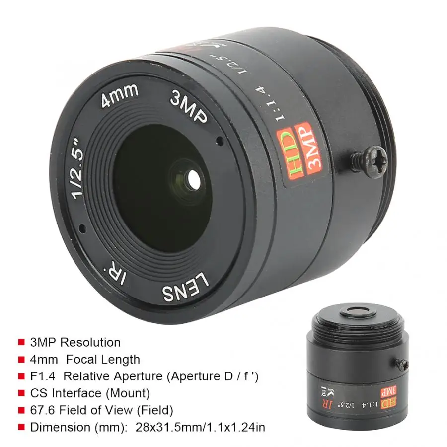 4 мм 3MP HD Алюминиевый сплав F1.4 1/2. 5 CS крепление камеры видеонаблюдения фиксированный объектив