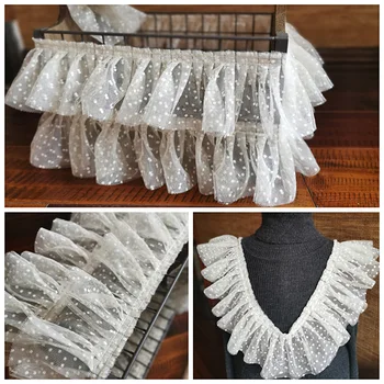 

5M/lot Wide 9cm Light Beige Mesh Dot Pleated Lace Trim Clothing Cuff Pet Clothes Decoration Accessory X798