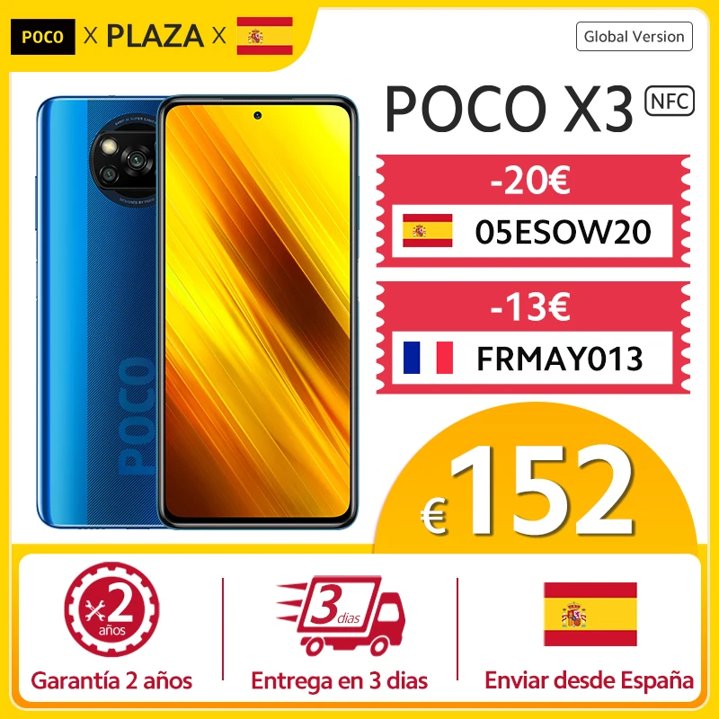 POCO-teléfono inteligente X3 nfc, versión Global, Snapdragon 732g, pantalla táctil FHD de 6,67 pulgadas, cámara cuádruple ia de 64MP, batería de 5160mAh, 33W, 3,5mm
