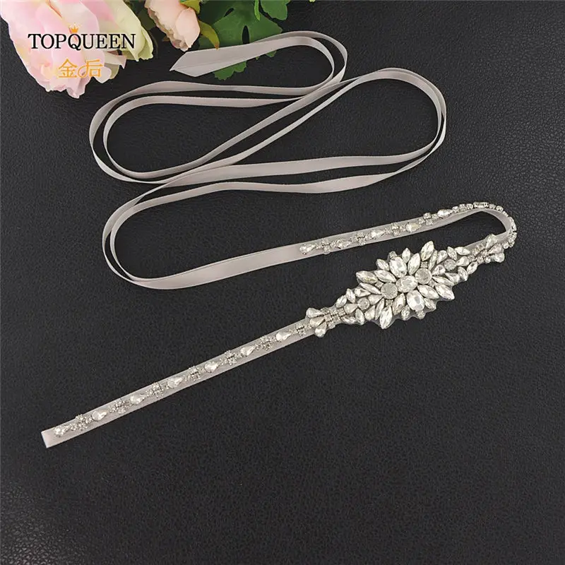 Gray TOPQUEEN S352 свадебный пояс, свадебные Стразы для свадебного пояса, аксессуары для свадебного платья, свадебное платье, пояс 1 см - Цвет: Gray