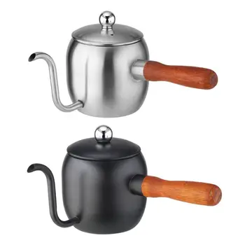 

500ml Stainless Steel Mini Drip Coffee Pot Japanese Kettle with Wood Handle Cafe