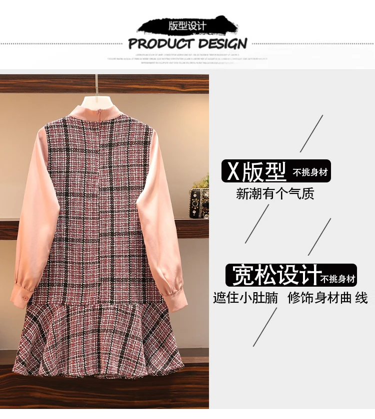 5xl, хорошее качество, большие размеры, женская одежда, весна, осень, зима, клетчатый бант, милое повседневное тонкое платье, женское A5467