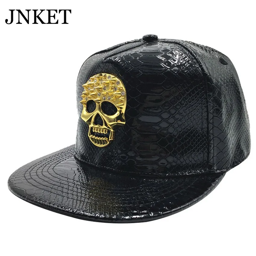 

JNKET New Unisex Crocodile Pattern Baseball Cap PU Leather Flat Brim Cap Skull Baseball Hat Hip Hop Caps Gorras Casquette
