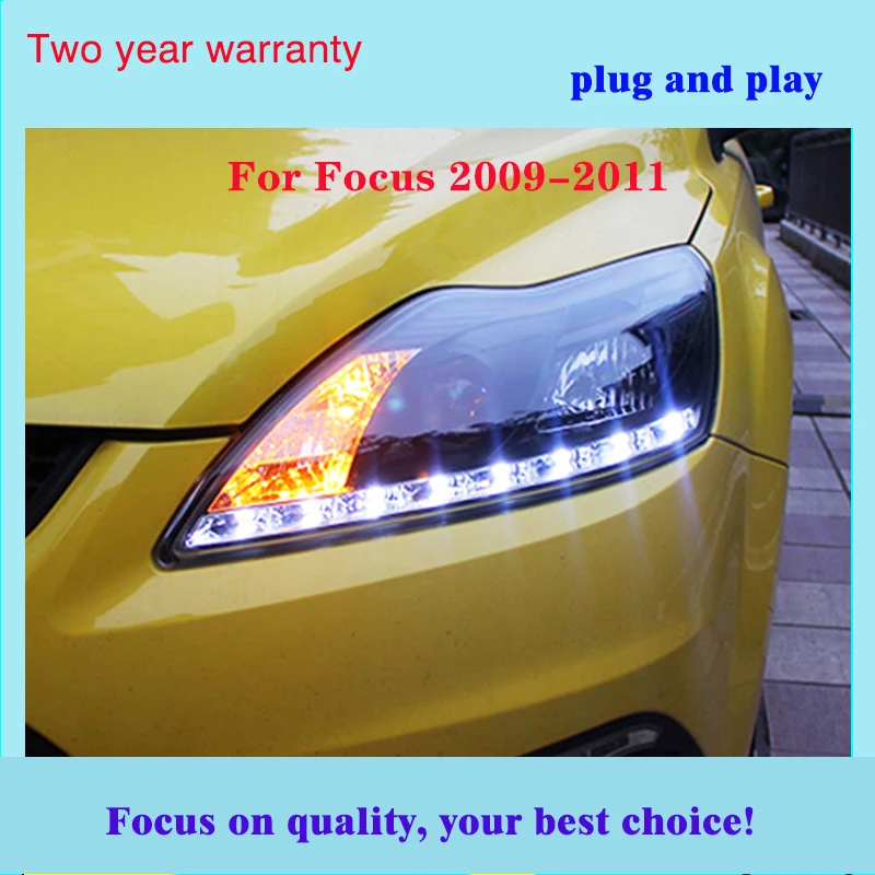 Головной светильник в сборе для Ford Focus 2009 2010 2011 левый и правый светодиодный ходовой светильник DRL и Желтый поворотный сигнальный светильник
