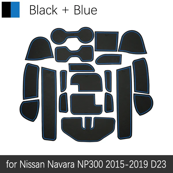 Противоскользящая дверная резиновая подушка для Nissan Navara NP300 D23~ красные желобчатые коврики аксессуары для салона автомобиля - Название цвета: Blue