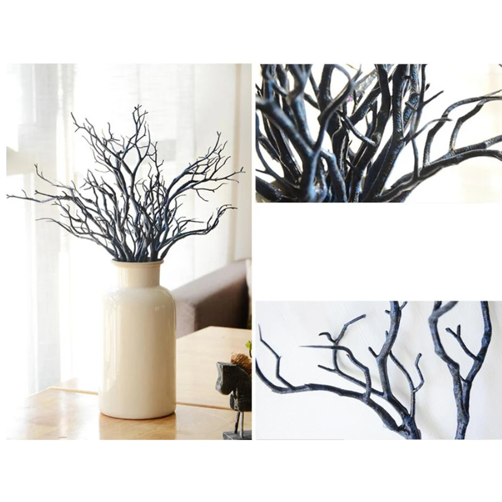 1 Bunch Of Blue Branches Leaf Bendable Artificial Floral DIY Craft Wedding Home Room Office Hotel 5 Twigs 20 Heads
