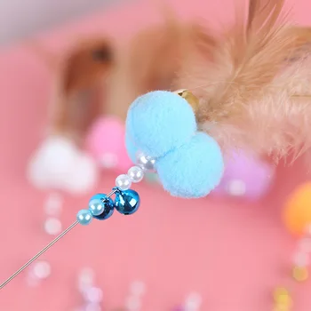 

New Style Cat Teaser Spring Magic Wand Copper Bell Sound Making Cat Playing Rod Feather Candy Plush Ball Cat Toy