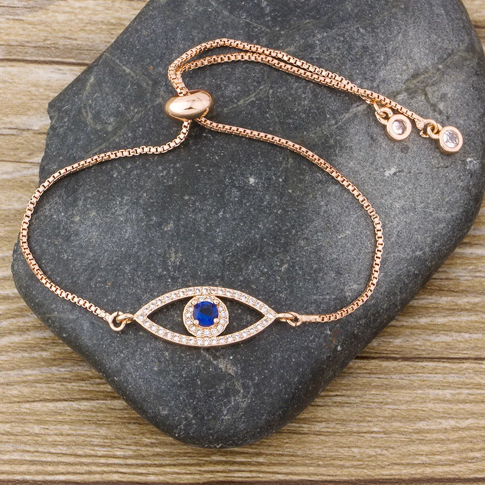 Classic Men Evil Eye Charm Bracelet for Women Shiny Princess Cut Cubic Zircon CZ Adjustable Bangles Copper Jewelry Gift bracelet jewelry