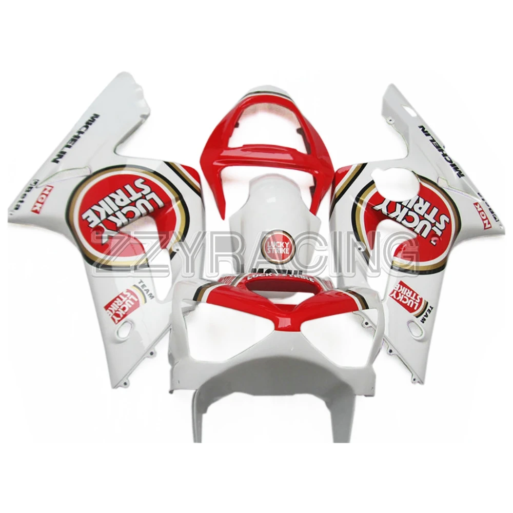 

Complete Fairings Kits for Kawasaki ZX6R 2003 2004 Year ZX-6R 03 04 Plastic Motorcycle Bodywork White Red Circle Lucky Strike