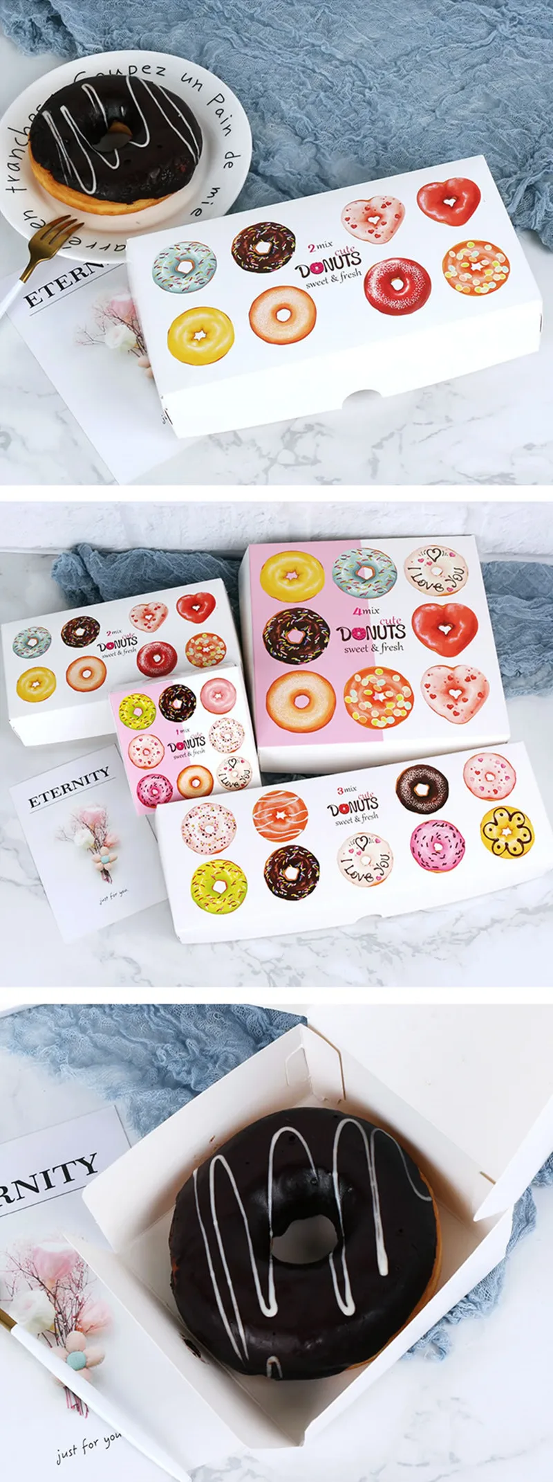 Description Picture 3 of itemStoBag 20pcs Donut Paper Box Baking Packaging Boxes For Baby Shower Christmas Gift Boxes Birthday Party Wedding Supplies Favors