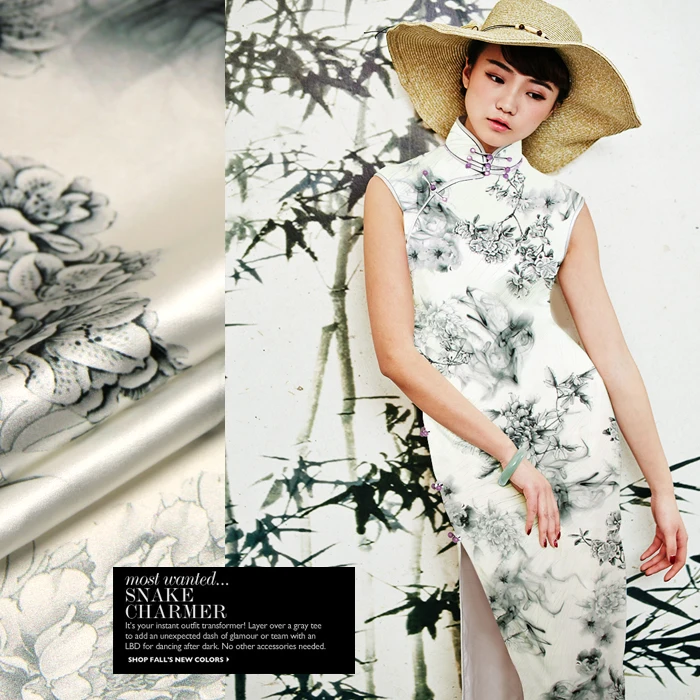 118 см набивная китайская шелковая ткань 19 мм мягкий шелк стрейч атласная ткань Атлас спандекс натуральный шелк ткань оптом ткань