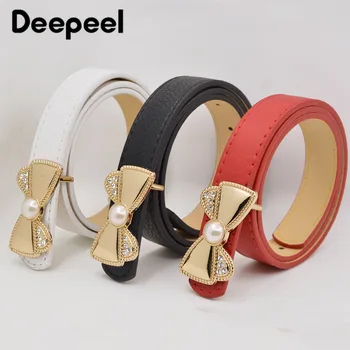

Deepeel1pc 2.3*80/90/110cm Women Bow-knot Smooth Buckle Belt PU Litchi Texture Solid Decorative for Jeans Shirt Thin GirdleYB658