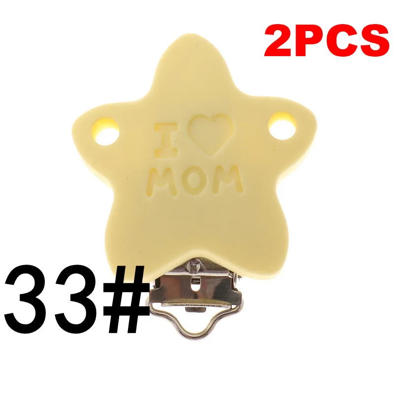 Mom-33 Cream Yellow Fkisbox 2pcs Mouse Pacifier Clip Silicone Bead Baby Teether& Plastic Teething Accessories Nipple Clasps Toy DIY Round Koala - Цвет: Mom-33 Cream Yellow