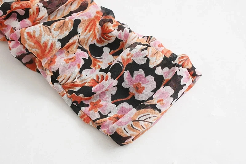 Withered england elegant vintage puff sleeve floral printing dress women vestidos vestidos de fiesta de noche maxi dress blazer