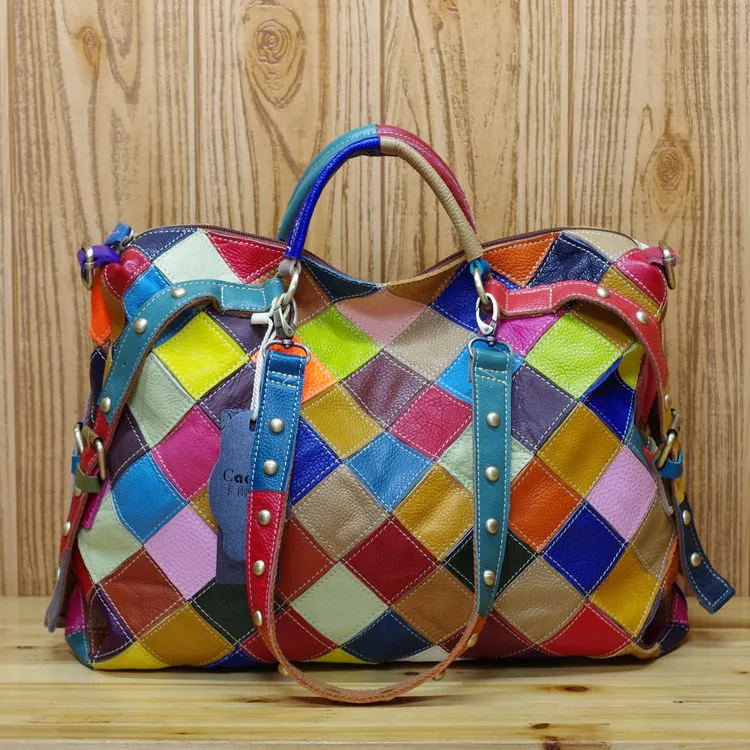 

Characteristics Genuine Leather Cowhide Colorful Contrast Color Fashion And Personality Trendy Bag Women's Hand Single-shoulder