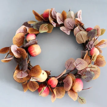 

1PC Simulated Leaves Foam Apple Wreath Thanksgiving Garland Decoration Autumn Scenery Style Wreath Decor Golden Eucalyptus Leaf