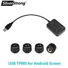 SilverStrong Tire Pressure Monitoring System USB Tire Sensors Alarm Monitoring System 4pcs/kit for Android Radio