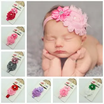 

10 Colors Cute Infant Baby Girls Sweet Flower & Pearl Decor Elastic Headband Hair Band Hair Accessories Photo Props