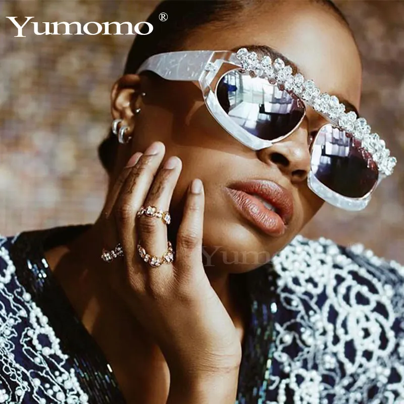 

Crystal Diamond Sunglasses Women Luxury Brand Mirror Rhinestone Sunglasses Men One Piece Square Sunglasses Eyewear UV400