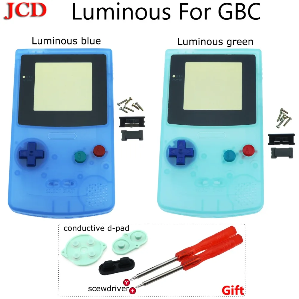 JCD светящийся цвет для GBC Ограниченная серия оболочки замена на запчасти для Gameboy игровая консоль полный корпус для GBC scewdriver