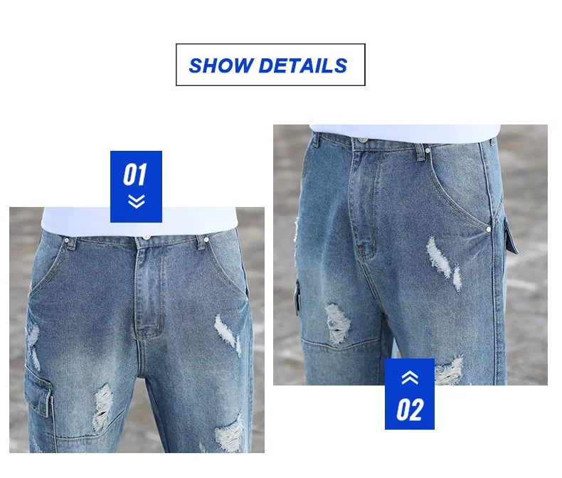 Mens Jeans with Side Pockets New Plus Size Masculino Spijkerbroek Heren Hole Nine Pants Big Size Men Tejanos Loose Harem Pants