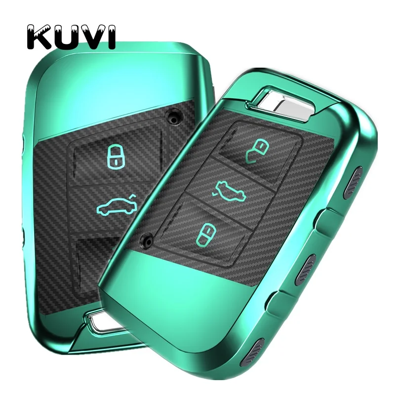

New TPU+Carbon fiber grain Protection Remote Key Cover Case For Skoda Superb A7 For Volkwagen Passat B8 VW Golf Gte Car Styling