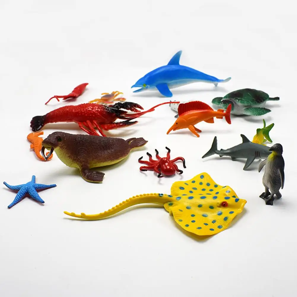 

15Pcs Simulation Figurine Model Toy Seal Lobster Marine Animal Figurine Model Desk Decoration Children Toy