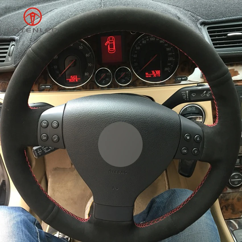 Черный замшевый ремень LQTENLEO ручной работы для Volkswagen Golf 5 Mk5 VW Passat B6 Jetta Tiguan 2007 2011|car