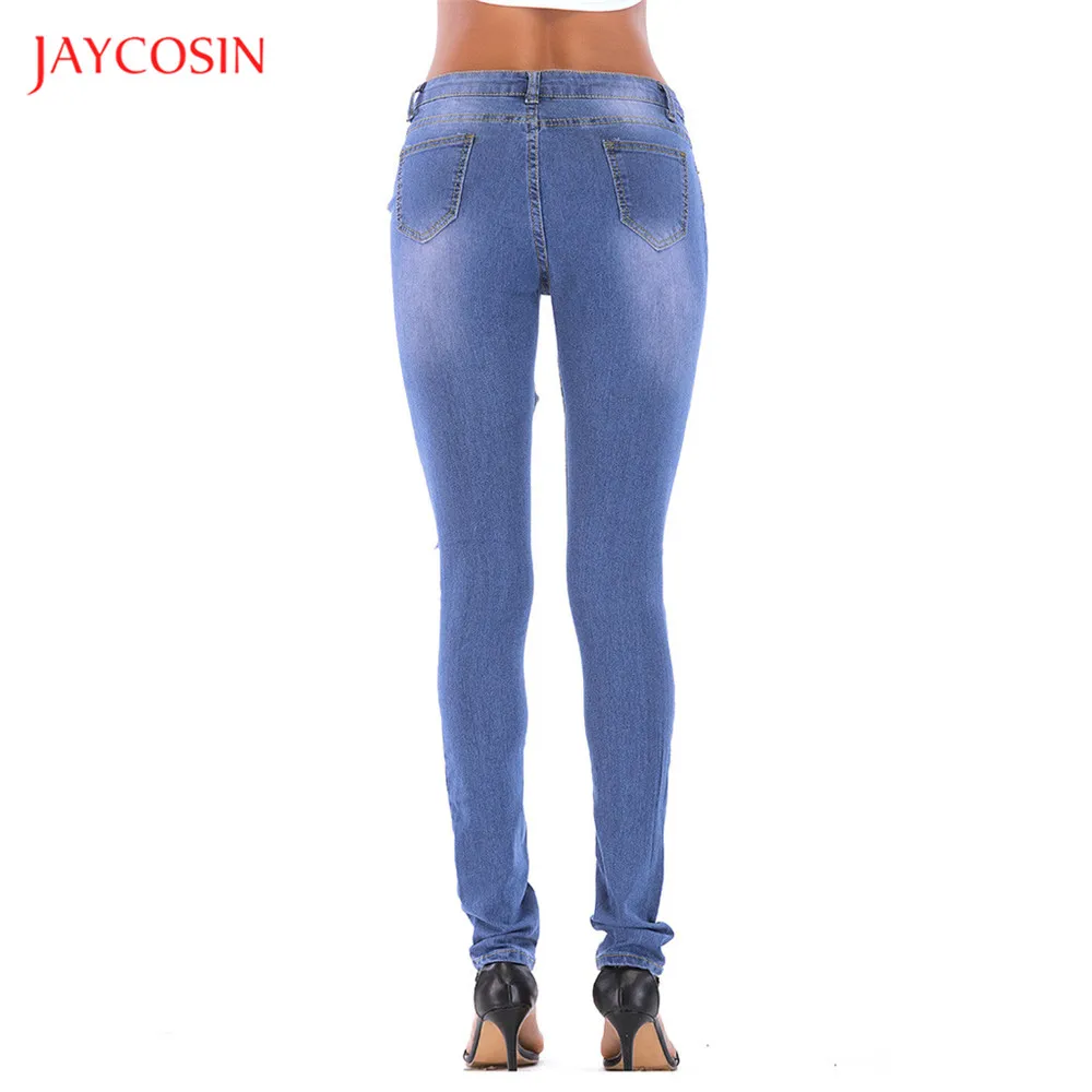 Jaycosin Модные женские обтягивающие джинсы с высокой талией, рваные джинсы, узкие женские брюки Deinm, женские узкие брюки, уличная одежда, рваные брюки