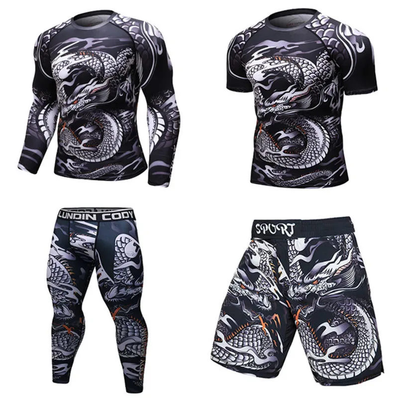MMA Rashguard Jiu Jitsu Fitness Men Boxing Jerseys BJJ KickBoxing Set Muay Thai Shorts Gym T shirt Pants Sportsuit