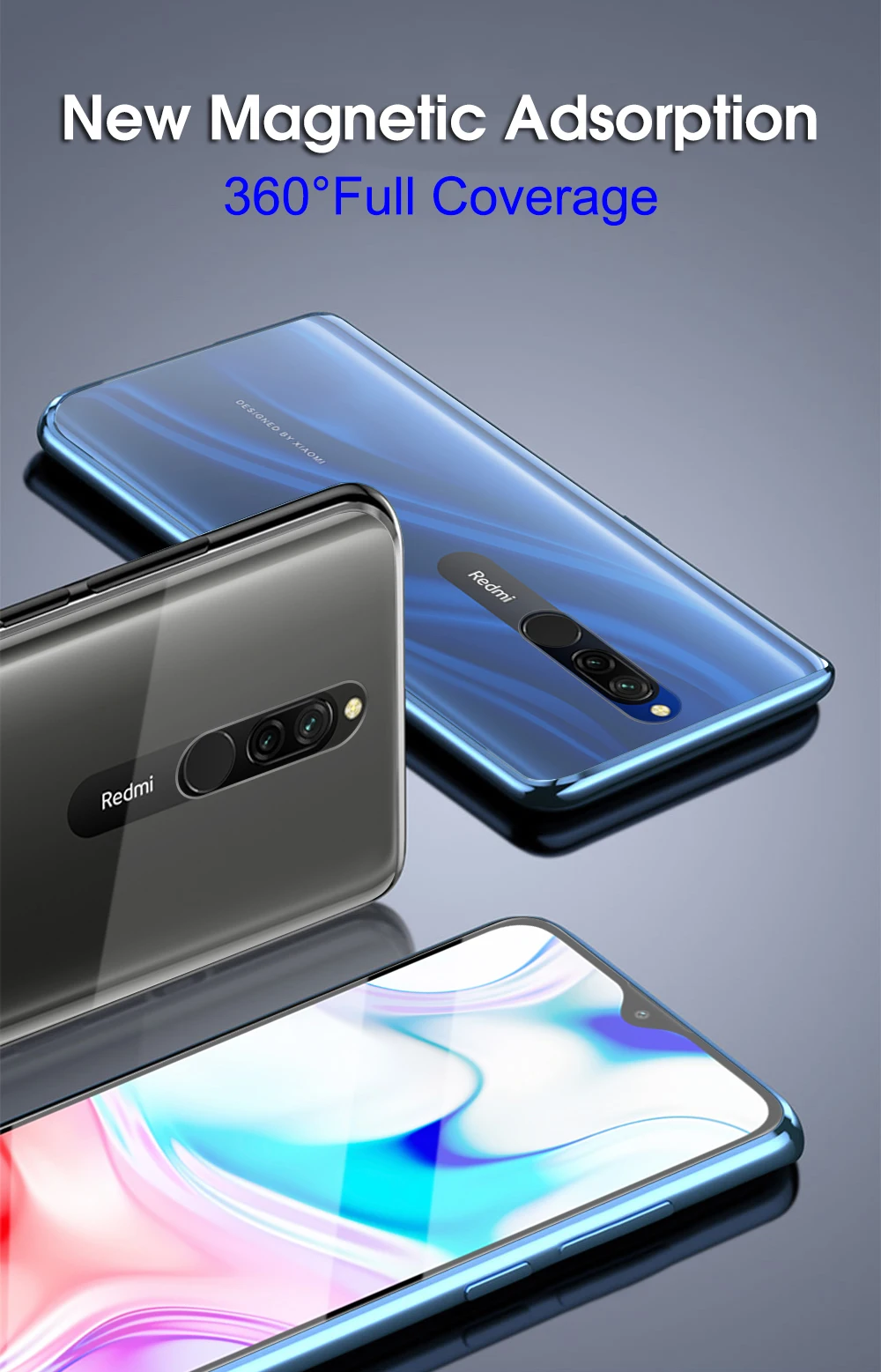 Магнитный двухсторонний защитный чехол 360 для Xiomi Redmi 8, закаленное переднее заднее стекло, металлический чехол Redmi 8 On для Redmi8 A 8A, чехол