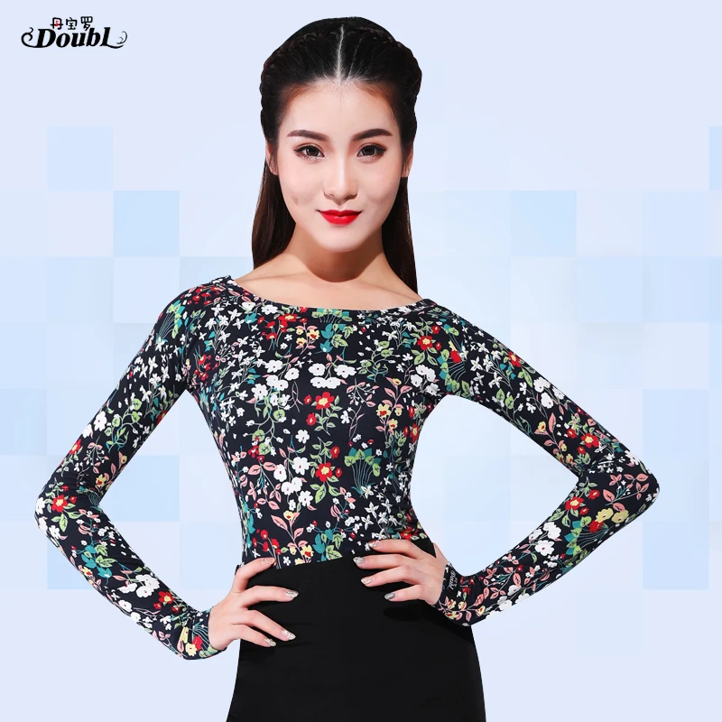 

DOUBL Sexy Female UpperClothing Adults Latin Dance Top Modern Long Sleeve Practice Waltz Standard Dance Practise Tops for Women