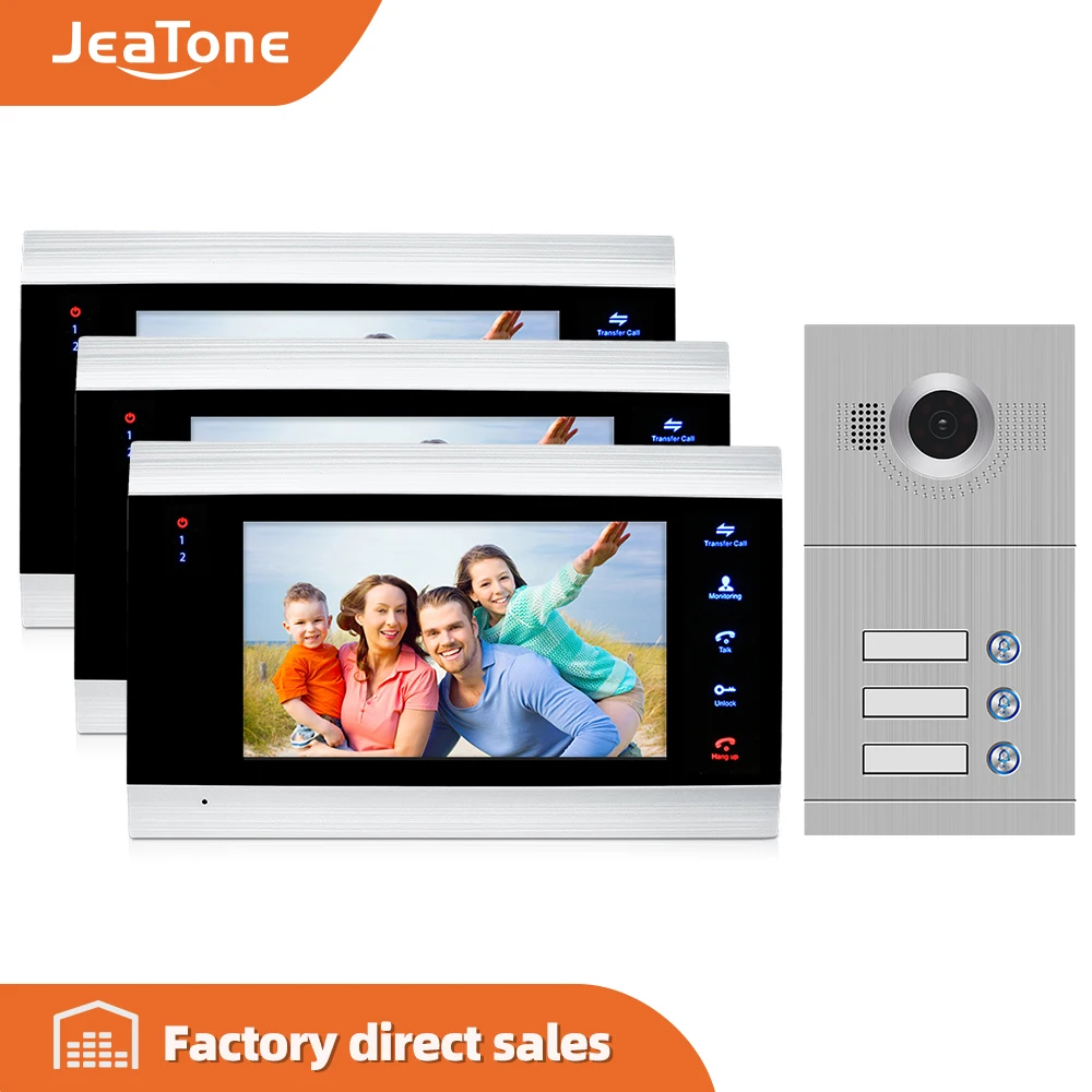 Jeatone 7&quotVideo Intercom Touch Button Monitor +Waterproof Large Doorbell Camera Security Video Door Phone Kit Entry System |