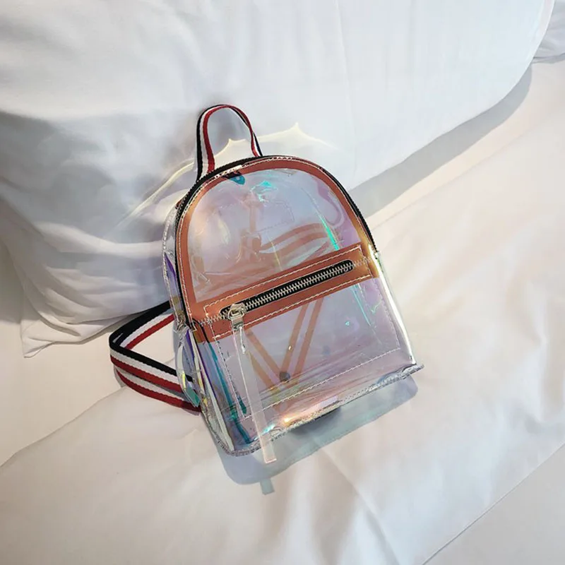 Новая женская летняя красочная сумочка на ремне Модный Лазерный отражающий женский пляжный рюкзак многоцелевой рюкзак - Цвет: Transparent