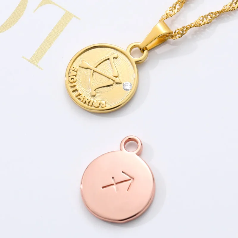 

Zodiac Round Coin Pendant Necklaces For Women Men Rose Gold Silver Color Chain Scorpio Gemini Pisces Libra Necklace Jewlery 2020
