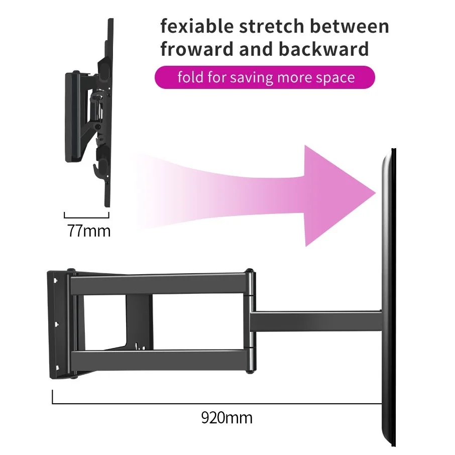 Suporte de Parede Braço de Extensão Hillport Superfície Plana Universal Lcd Plasma Alongamento Girando Dobrável 37-75 Rolamento 87lbs tv - Image 3