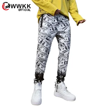 

WWKK Men's Vacation Training Pants Black Stretch Waist Trousers Joggers Pant Trend Sweatpants Color Personality Printing Leisure