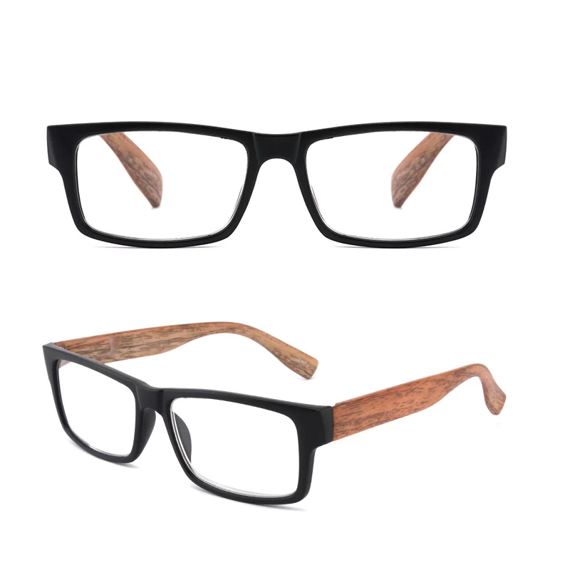 

Men's Square Reading Glasses Extra Big Frame in high quality for sale Wood finish Black Cheap Brown Amber for Man with cloth