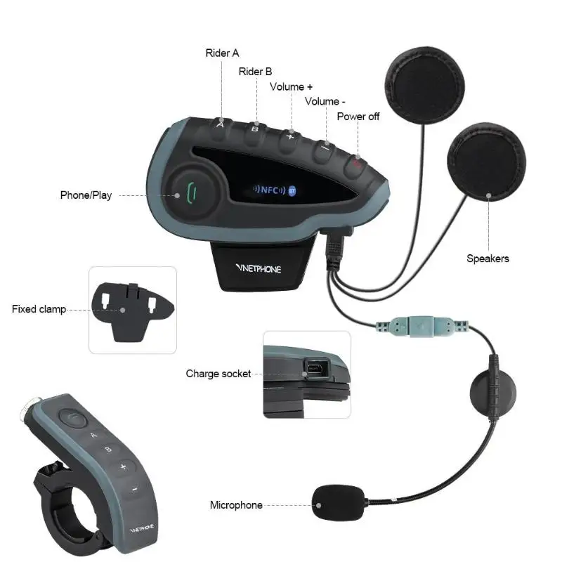 V8 мотоциклетный шлем Bluetooth гарнитуры для 5 всадников беспроводной BT домофон FM радио NFC с пультом дистанционного управления