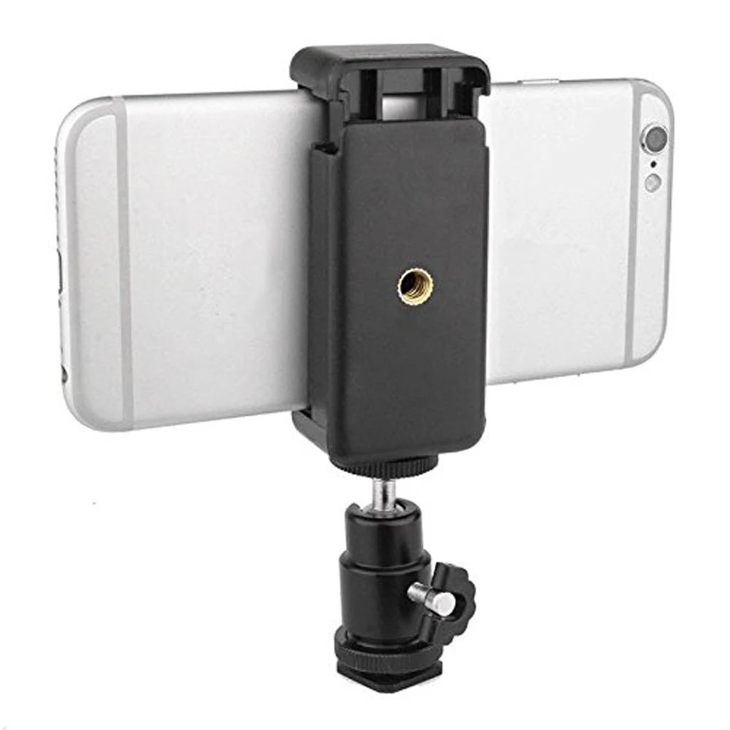 1/4 Tripod Mount Screw Flash Hot Shoe Adapter w/ Phone Clip for Nikon DSLR Camera/ Mobile Phone
