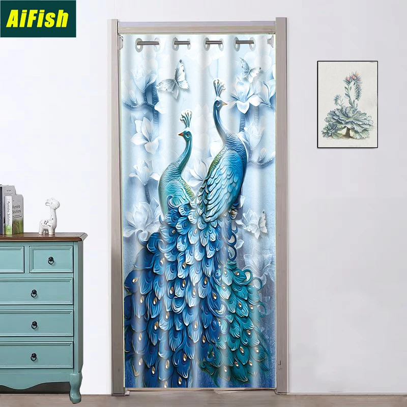 

Nordic Printing Peahen Door Curtain Partition Curtain Bedroom Household Fitting Room Kitchen Bathroom Curtain Roman Blinds PC004