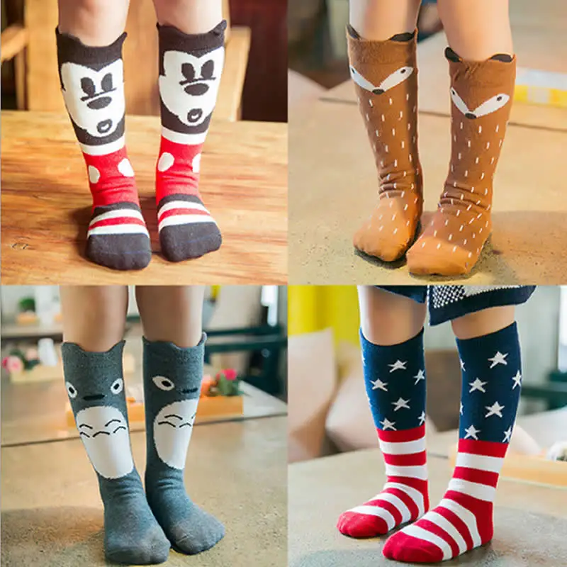Детские носки для малышей в южнокорейском стиле с рисунком мышки, лисы, Тоторо хлопковые детские носки для мальчиков и девочек Теплые детские носки до колена