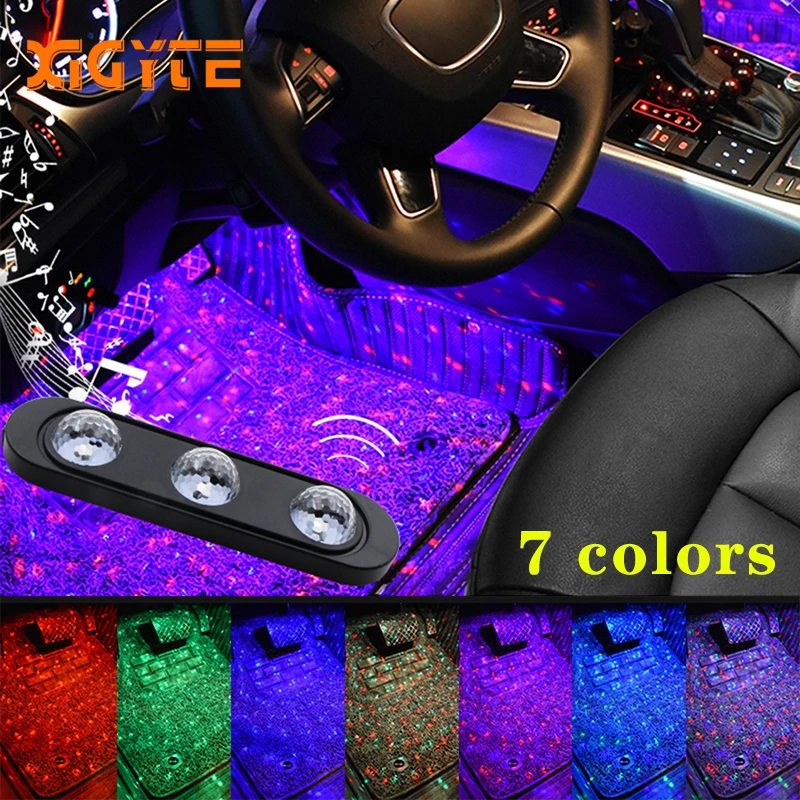 

2019 Car Interior Foot Light USB LED Atmosphere Ambient Starry DJ Mixed Colorful Music Sound Voice Control Laser Decorative Lamp