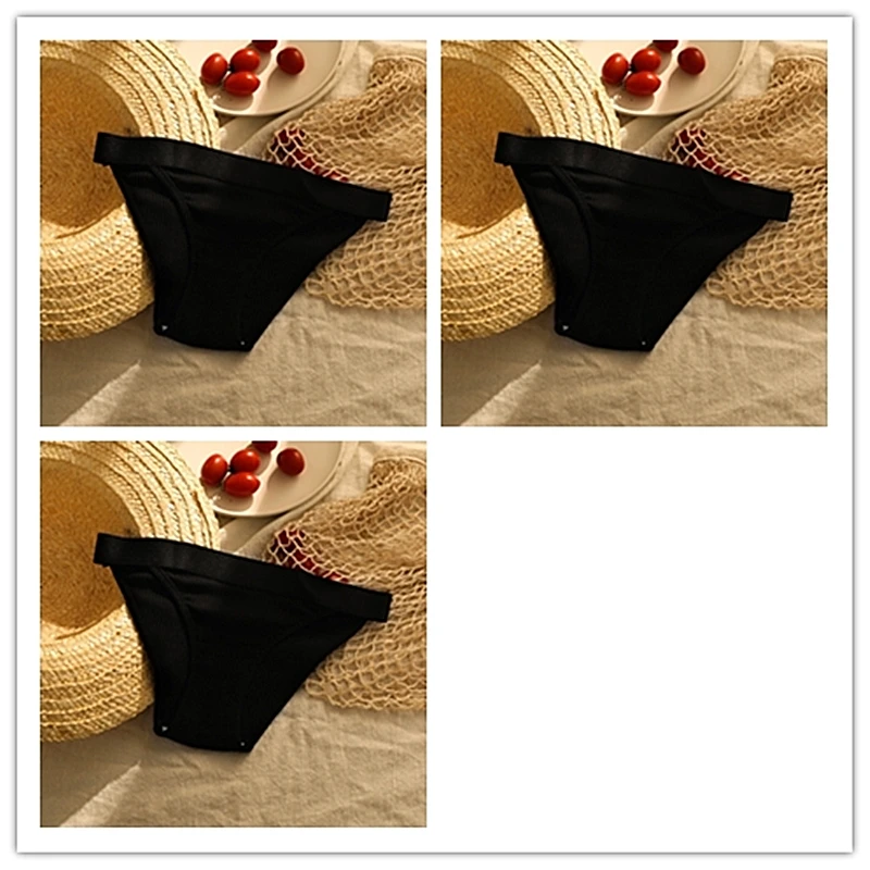 3PCS Black 3 шт., модные хлопковые трусы, сексуальные трусики для женщин, бесшовные трусики, бикини, стринги, женское нижнее белье, низкая посадка, дамское нижнее белье, однотонное - Цвет: 3PCS Black