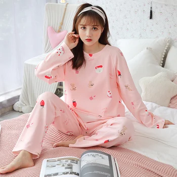 

XIZOU Pajama Sets Women Long Sleeve Autumn 2XL Printed Elegant Trendy Korean Style Homewear Pockets Womens Pyjamas New