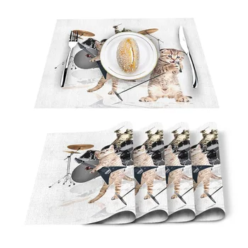 

Cat Drum Guitar Cute Placemat for Dining Table Non-slip and Heat-insulating Table Mat Table Decoration Placemat